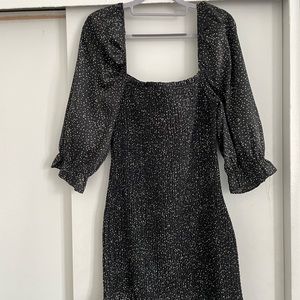 Puff sleeve ruched dress with polka dots